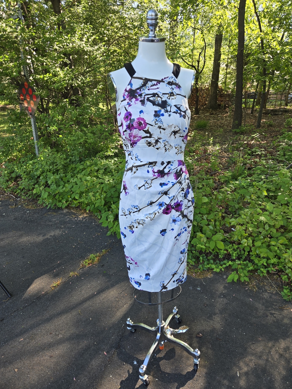 Karen Millen White Floral Midi Dress with Black Straps